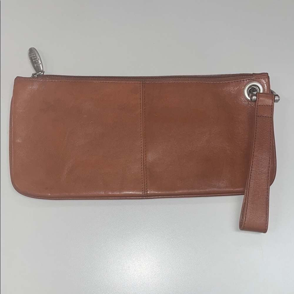 J Jill Brown Leather Wristlet Clutch/ one size preowned